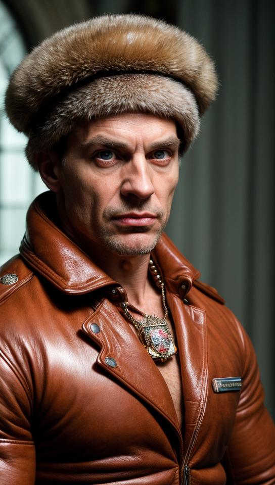 Horror scene, medium close up shot of a muscular Vintage Male Ice Mage, background, Cosy
