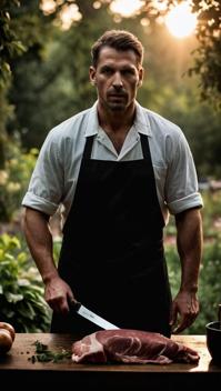 Horror scene, khatam inlay, Photograph of a Male Butcher , Furious