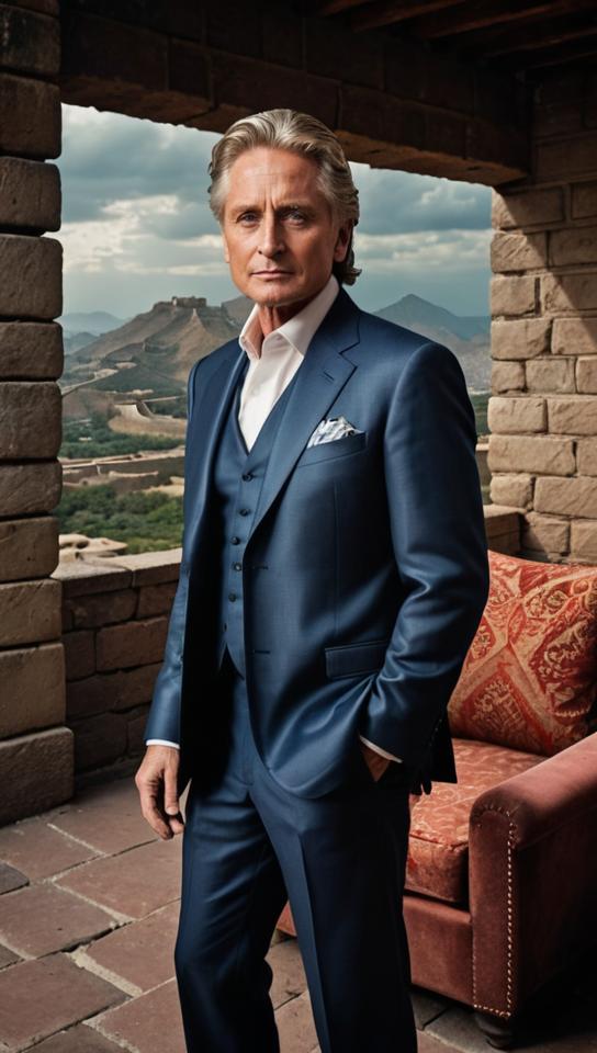 photograph, Modernism Art, lowborn tall Michael Douglas Playing video games, dressed in a very Silky outfit of Celebration