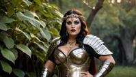 photograph, overhead angle of a chubby Gypsy Mentor Daniel Craig Jinn , very Vulgar and Abominable, dressed in armor of Belief