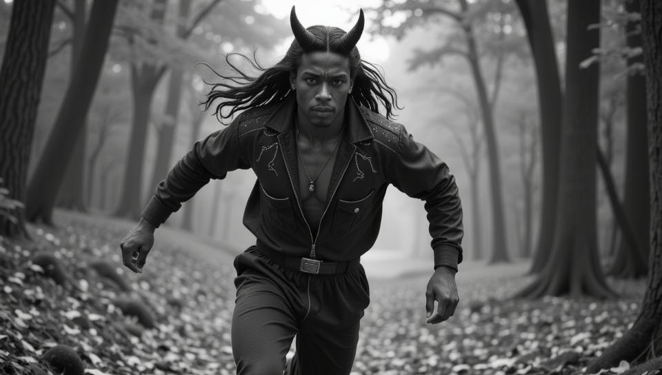 Moulin Rouge universe, photograph, cinematic shot of a Tragic Anime Somali Male Draenei , he is Running