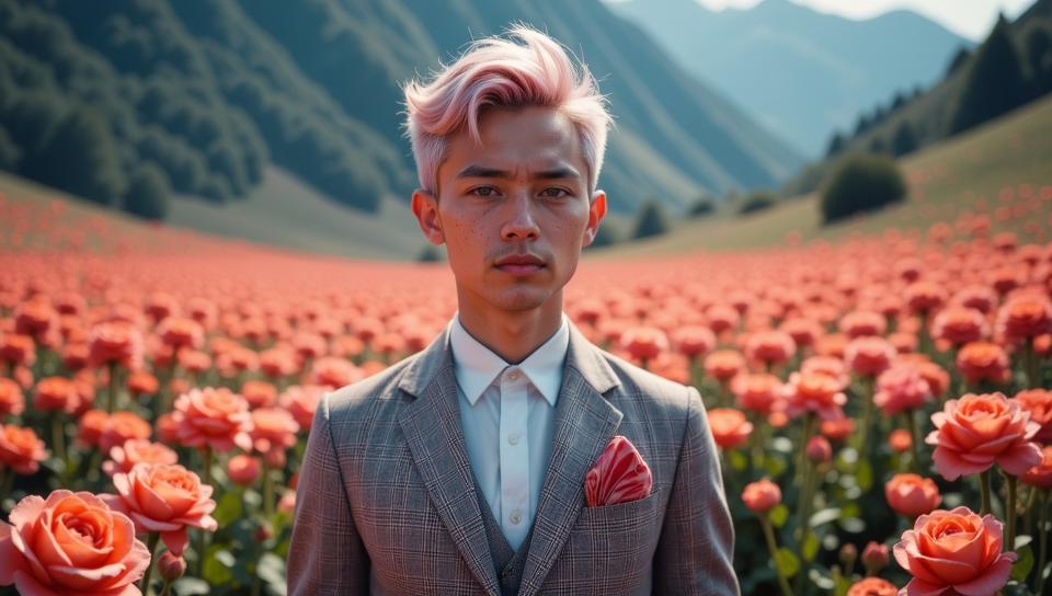 photograph, Lovely Male Martian , he is feeling shy, he has Coral and Gray hairstyle