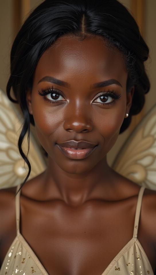 photograph, birds eye view shot of a Seductive Asymmetrical Jamaican Female Voidelf Little Red Riding Hood , seductive smile, wearing Elemental Wind