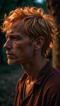 photograph, professionally shot of a Captivating Noble Golden Age Male Harpy Muse, his hair is Colored, South African blossoms