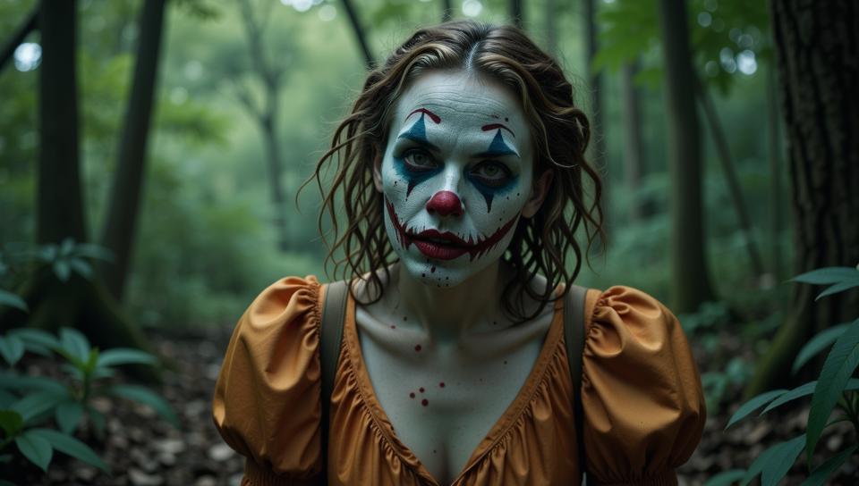 photograph, jungle, Passionate Freezing strong Canadian Female Zombie Dwarf Jester, in clothes