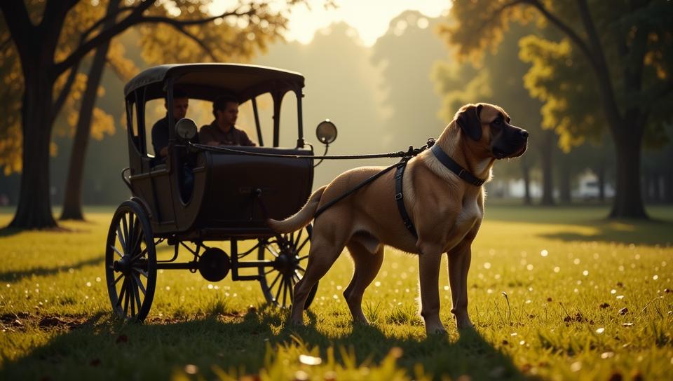 photograph, English Mastiff drawn carriage Bicycle , Amig Style and Historical, at Midday