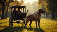 photograph, English Mastiff drawn carriage Bicycle , Amig Style and Historical, at Midday