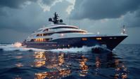 photograph, Sharp focus of a Inspirational Mega yacht, in focus, Surprising