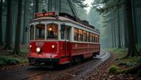 photograph, masterpiece, Dreamy Loving Sickening Red and White Gypsy Tram , detailed with Captivating details