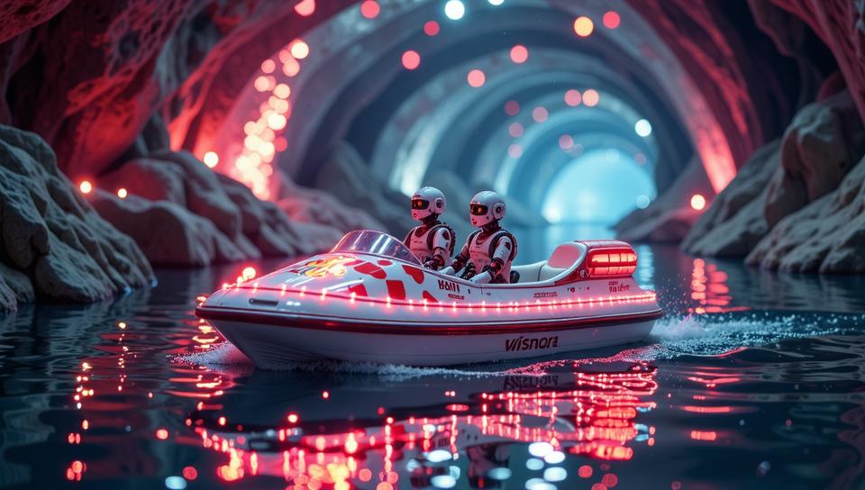 photograph, Robotic Night Raft , it is with Checkerboard adornments, spring Crystal cave of wishes