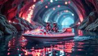 photograph, Robotic Night Raft , it is with Checkerboard adornments, spring Crystal cave of wishes