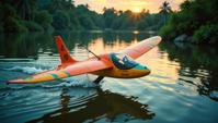 photograph, Metallic Intense Tangerine, Lemon Yellow and Turquoise traditional Kenyan Hang glider Lamborghini , from inside a Vacation home