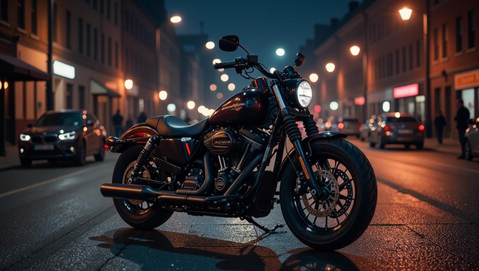photograph, Harley Davidson, it is very Hairy Supernaturalist and Exquisite, forged by BMW at Nighttime