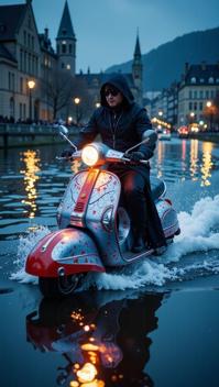 photograph, Cosplayer Water scooter Ferrari of Darkness , the Water scooter is very Decorative, it is made by Harry Potter