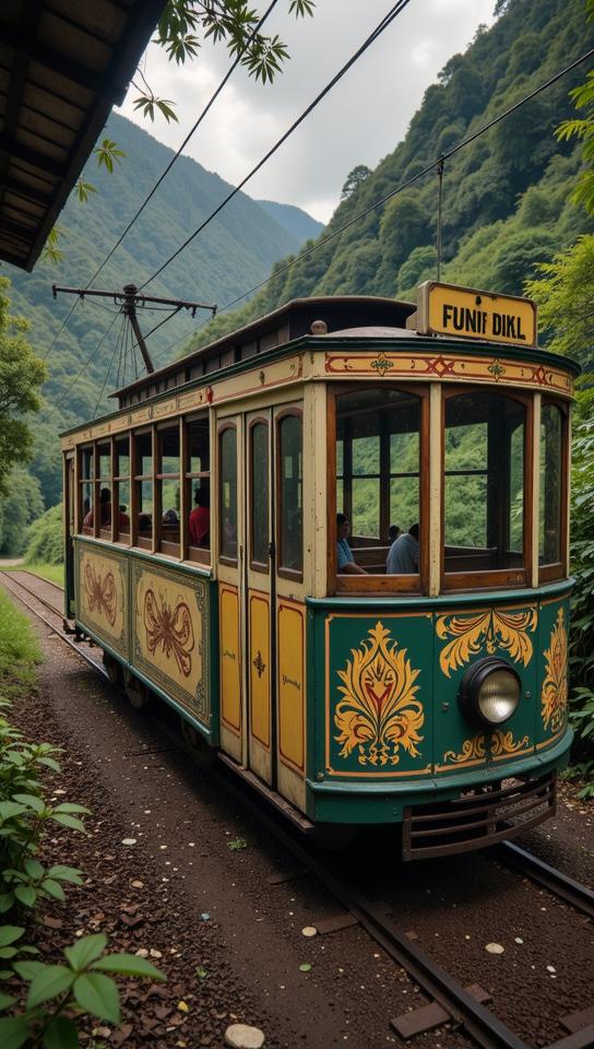 photograph, hyper detailed, Guatemalan Funicular , the Funicular is very S