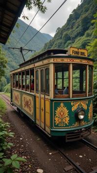 photograph, hyper detailed, Guatemalan Funicular , the Funicular is very S