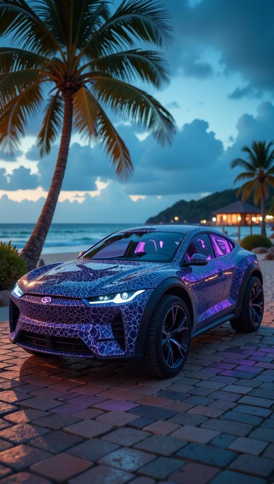 photograph, Authentic Haitian Electric Car Kayak , anthropomorphic reimagined as a Dragon Quest game character, with Scales details