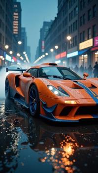 photograph, Anime, Gruesome Orange and Blue Scotic hypercar , inspired by Bungie