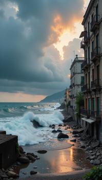painting, seascape, Hurricane, gritty and raw urban scenes