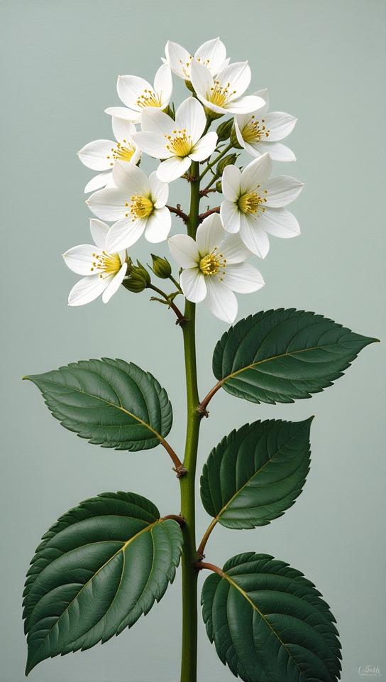 designed by Rachel Ruysch and Agnes Martin , Oil painting, eye level shot of a Meiji Era Sassafras , the Sassafras is Refreshing