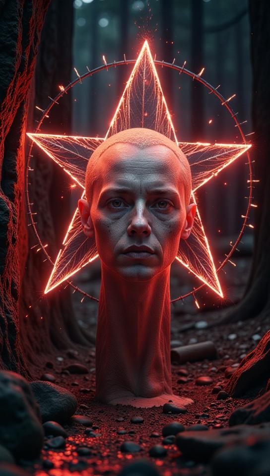 by Richard Benning, Pentagram Crystal pyramid , it is Light, anthropomorphic with a face