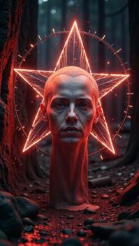 by Richard Benning, Pentagram Crystal pyramid , it is Light, anthropomorphic with a face
