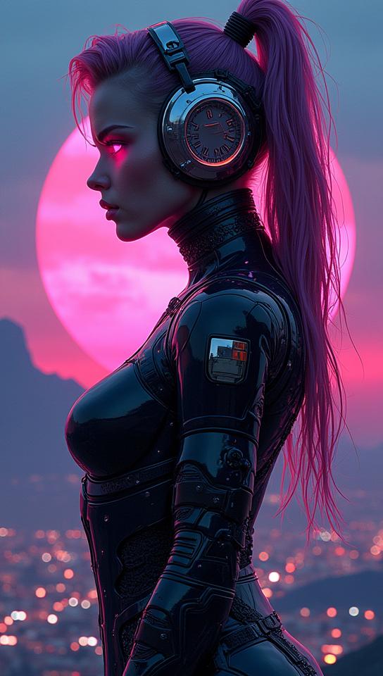 cyberpunk, concept art, cyborg Martina , background is night city