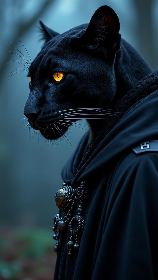 Night anthropomorphic, Female with the head of an Panther, extremely detailed CG Unity k wallpaper, perfect composition