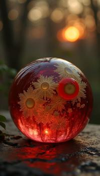 designed by Germaine Krull, photograph, Enticing Sculptural Ruby Red, Beige and Olive Paperweight