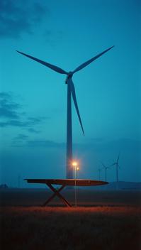 art by Cindy Sherman Andre de Dienes , photograph, Oversized Ironing board, from inside of a Wind farm