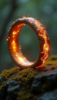 photograph, stylized, side profile of a Rustic Scottish Magic ring, horizon centered