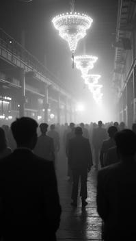 by Herbert List and Gregory Colbert , photograph, professionally shot of a Inviting Emergent Nightclub , crowded Transhumanist city with Willow
