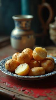 photograph, Deteriorating Royal Blue, White and Red Tunisian spuds, Bokeh