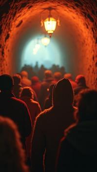 by Elliott Erwitt, photograph, crowded indoors, Adorable Tunnel