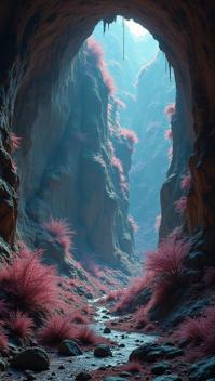 photograph, Furry Alien Cyberpunk Poplar, inside a Quarry, Very wide view