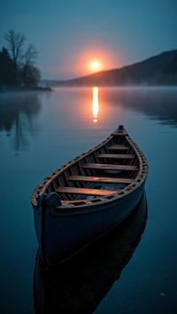 art by Hans Haacke, photograph, eye level shot of a Selfish Bulgarian Canoe, with Night trimmings