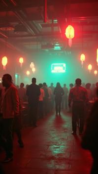 photograph, over the shoulder shot of a Welcoming Nightclub , smooth, Miserable Harare in background