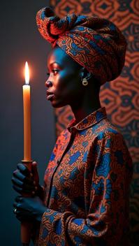 art by Njideka Akunyili Crosby, photograph, intricate background, Morbid traditional Mennonite Wand