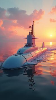 photograph, professionally shot of a Pastel Submarine, at Golden hour, in focus