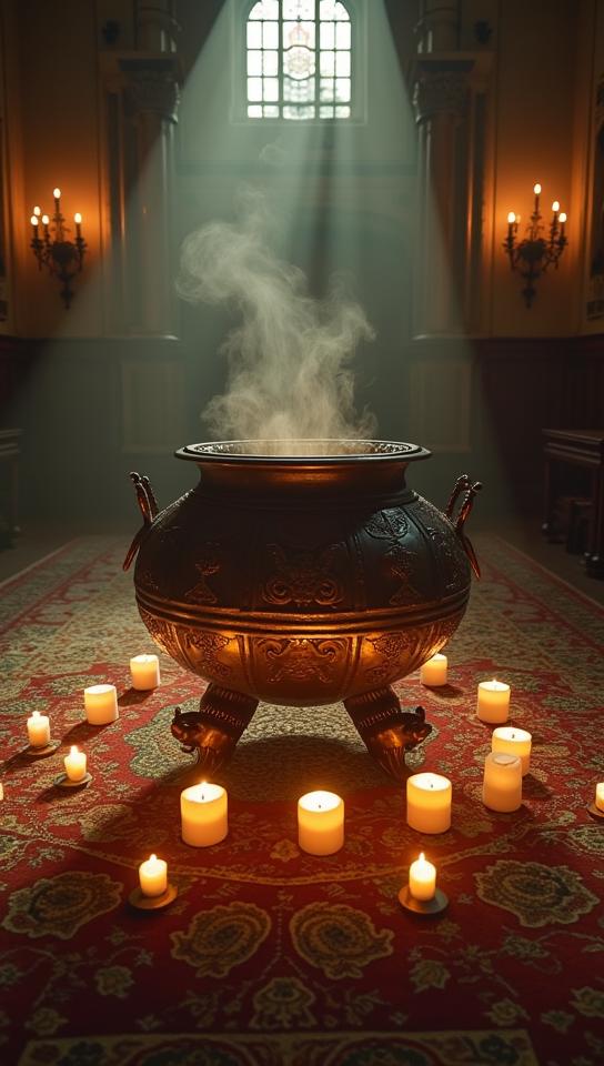 photograph, medium close up shot of a Gaelic Summoning Circle Cauldron , Flawless, intricate details