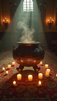 photograph, medium close up shot of a Gaelic Summoning Circle Cauldron , Flawless, intricate details