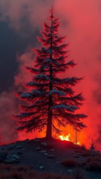 stylized by Hans Bellmer and Helen Levitt , photograph, Warlike Spruce, with flowing lava