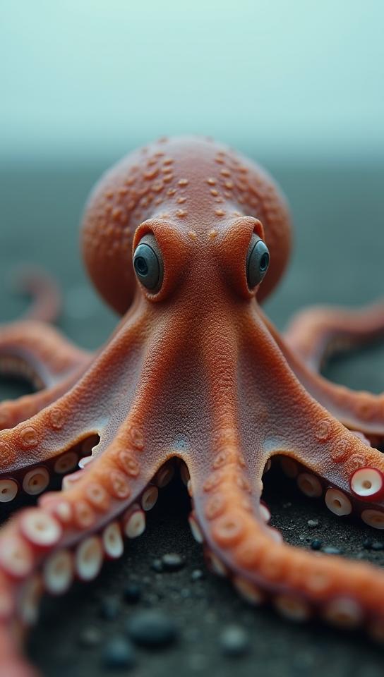 photograph, octopus , Tough and Rounded, anthropomorphic with a face