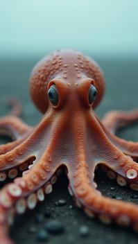 photograph, octopus , Tough and Rounded, anthropomorphic with a face