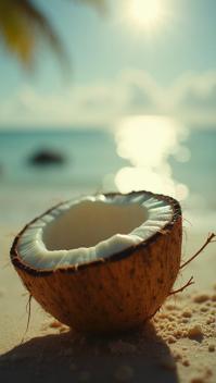 designed by Tyler Shields , photograph, modelshoot style shot of a Pocketed Coconut, back light