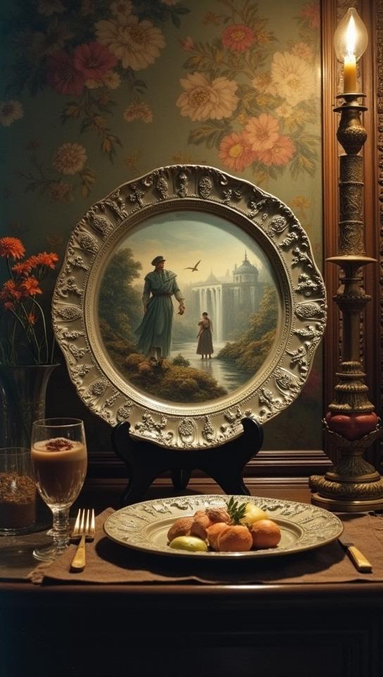 photograph, Baroque Plain Plate, it is in a Blade runner setting, Vivid