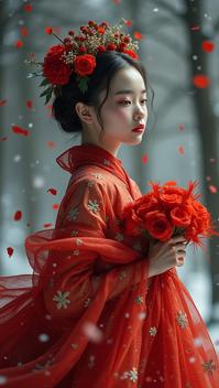 art by Alfred Cheney Johnston , photograph, Radiant Malaysian warabimochi, made from Bouquet