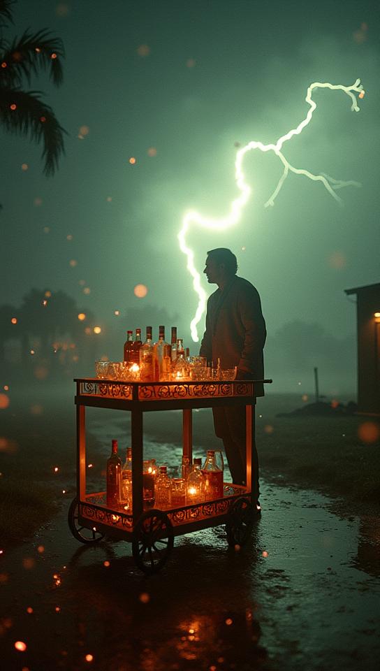 stylized by Gregory Colbert , photograph, Twinkling traditional Preppy Bar cart, Hurricane