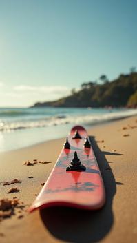photograph, close up shot of a Water skis , it is very Vile, detailed with Alluring and Burgundy patterns