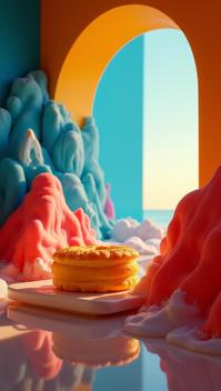 stylized by Serge Najjar, photograph, Large Cobalt Blue, Bright Red and Canary Yellow taiyaki